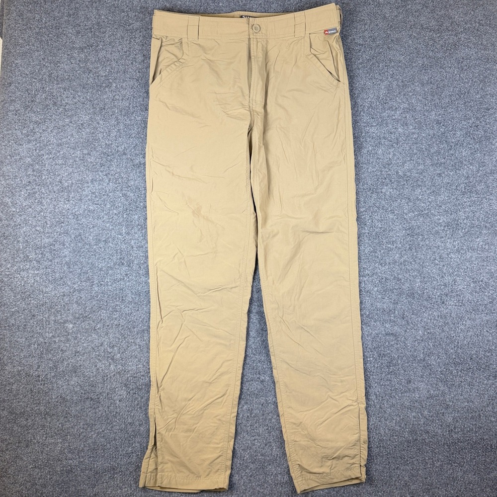 Simms Fishing Pants Mens M 36x34 Khaki Brown Nylon Lightweight Outdoor